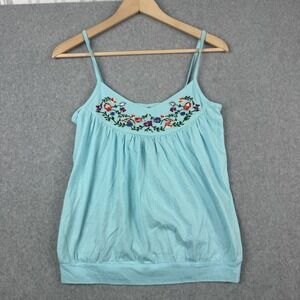 Vintage Energie Tank Top Womens M Blue Embroidered Floral Camisole Y2K 90s NEW